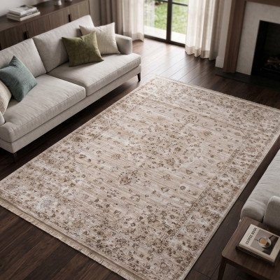 Μοντέρνo Χαλί Σαλόνι Mona Roza Quality  Μπεζ/Καφέ 250x350 εκ.