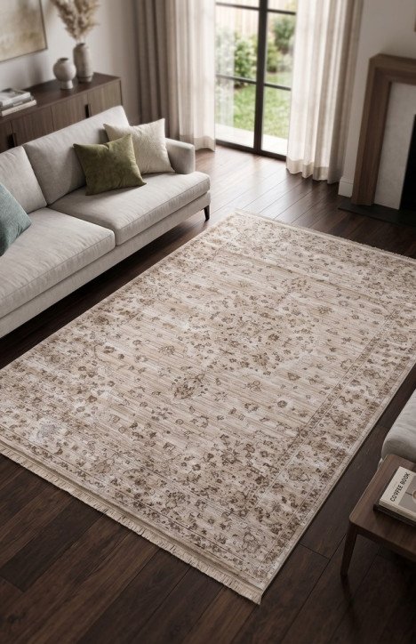 Μοντέρνo Χαλί Σαλόνι Mona Roza Quality  Μπεζ/Καφέ 250x350 εκ.