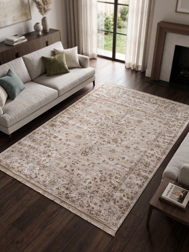 Μοντέρνo Χαλί Σαλόνι Mona Roza Quality  Μπεζ/Καφέ 250x350 εκ.