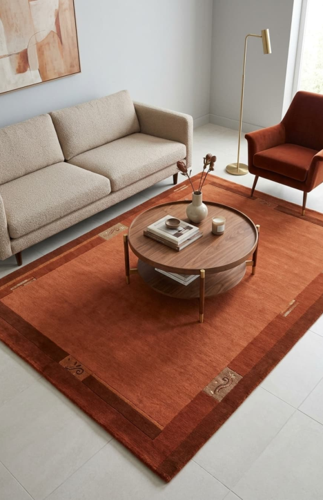 Χειροποίητο Μάλλινο Χαλί σε Κεραμιδί (Terracotta) Απόχρωση με Γεωμετρικά Μοτίβα 120x170εκ.