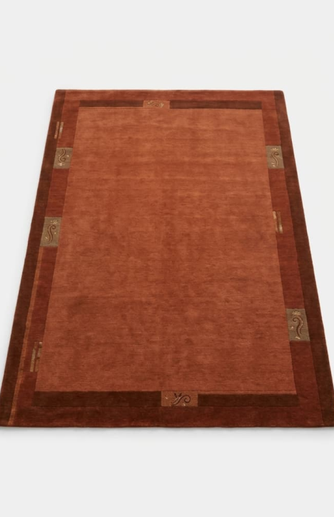 Χειροποίητο Μάλλινο Χαλί σε Κεραμιδί (Terracotta) Απόχρωση με Γεωμετρικά Μοτίβα 120x170εκ.