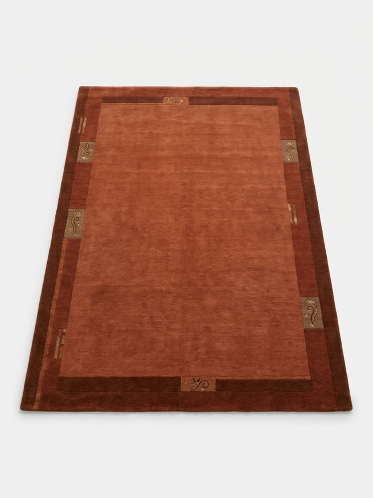 Χειροποίητο Μάλλινο Χαλί σε Κεραμιδί (Terracotta) Απόχρωση με Γεωμετρικά Μοτίβα 120x170εκ.