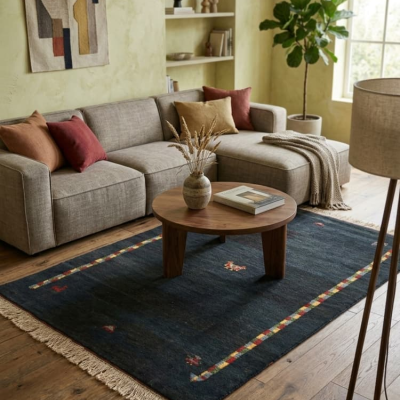 Χειροποίητο Μάλλινο Χαλί Gabbeh Tribal Μπλε 120×170 εκ.
