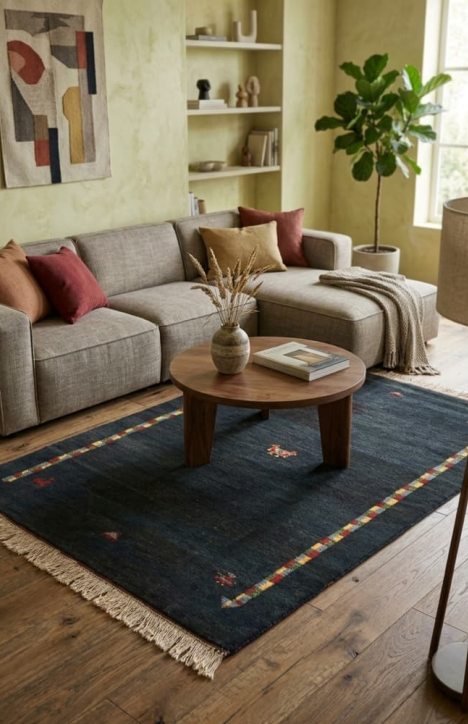Χειροποίητο Μάλλινο Χαλί Gabbeh Tribal Μπλε 120×170 εκ.
