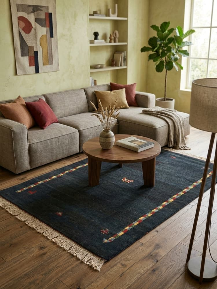Χειροποίητο Μάλλινο Χαλί Gabbeh Tribal Μπλε 120×170 εκ.