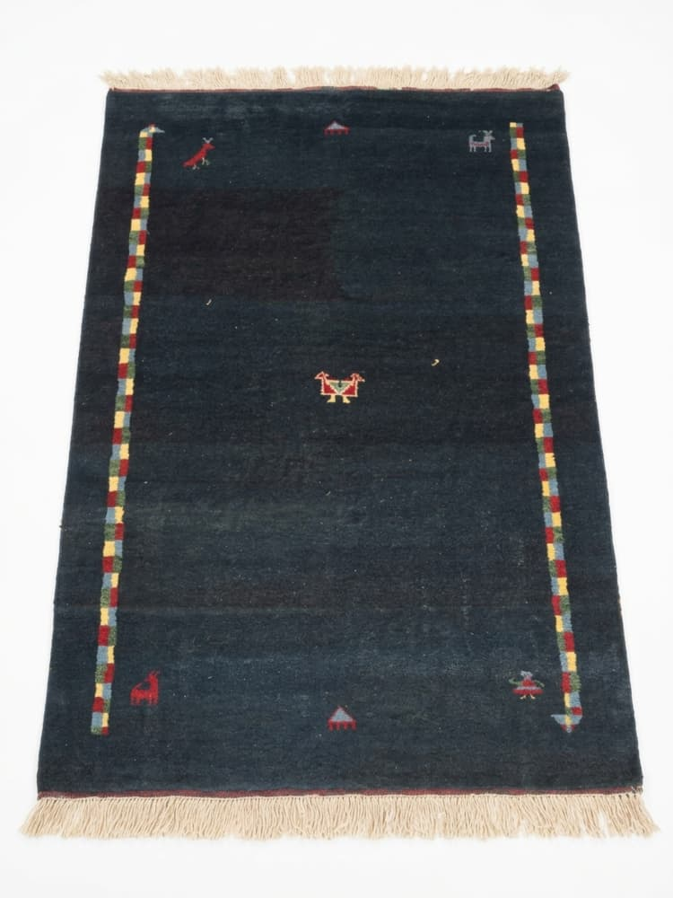 Χειροποίητο Μάλλινο Χαλί Gabbeh Tribal Μπλε 120×170 εκ.