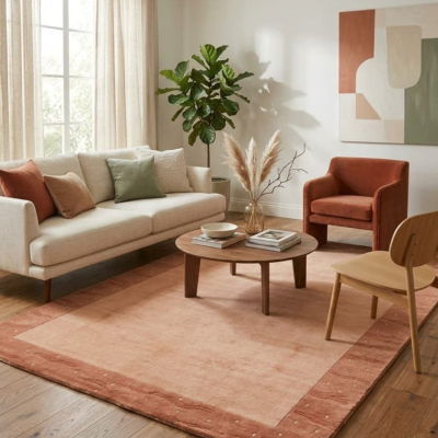 Χειροποίητο Μάλλινο Χαλί Terracotta με Μπορντούρα 120x170εκ.