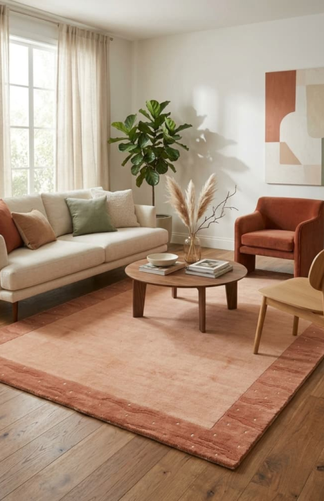 Χειροποίητο Μάλλινο Χαλί Terracotta με Μπορντούρα 120x170εκ.