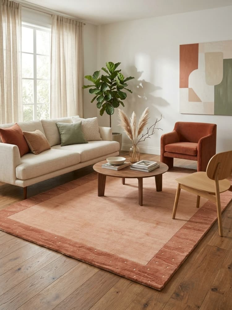 Χειροποίητο Μάλλινο Χαλί Terracotta με Μπορντούρα 120x170εκ.