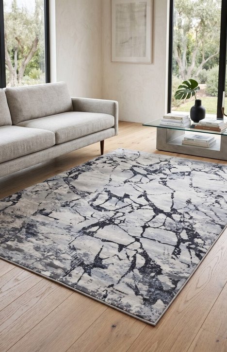 Μοντέρνο Χαλί Bossan Carpet  Γκρι/Μαύρο/Λευκό 200x290 εκ.
