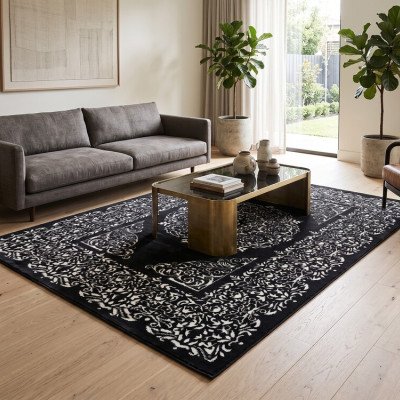 Κλασσικό Χαλί James Wood Stella Μαύρο/Λευκό 160x230 εκ.