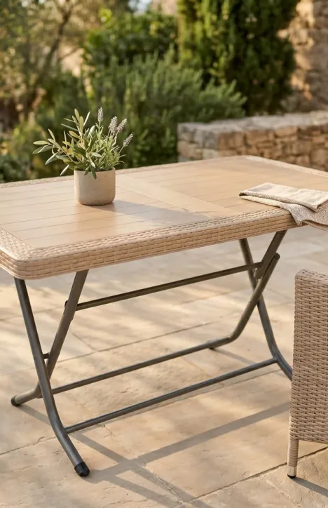 Πτυσσόμενο Τραπέζι Terra Rattan Καπουτσίνο 70x120cm