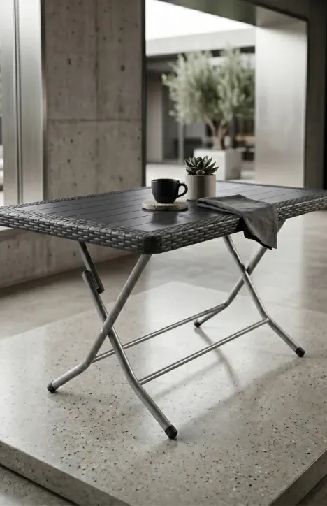 Πτυσσόμενο Τραπέζι Terra Rattan Γκρι Ανθρακί 70x120cm