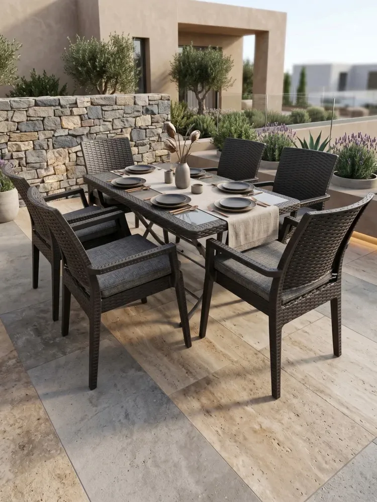 Σετ Τραπεζαρίας 7 Τεμαχίων Terra Elit Rattan Καφέ