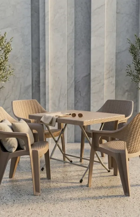 Σετ Τραπεζαρίας 5 Τεμαχίων Terra Queen Rattan Καπουτσίνο