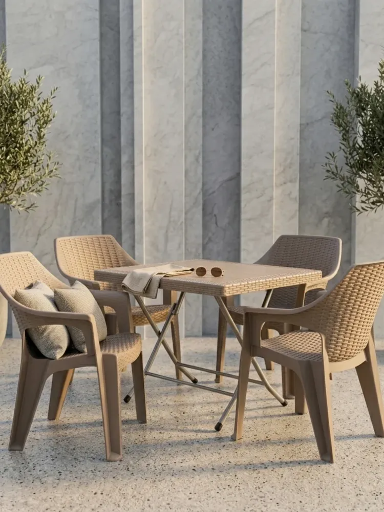 Σετ Τραπεζαρίας 5 Τεμαχίων Terra Queen Rattan Καπουτσίνο