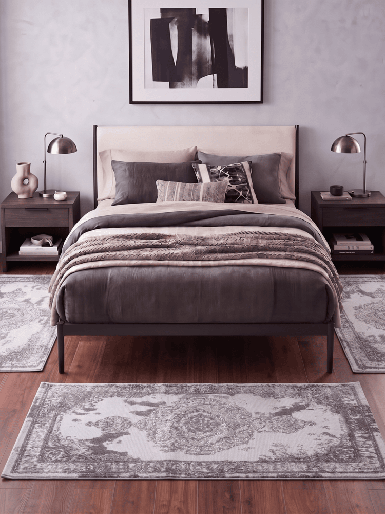 Σετ Κρεβατοτάπετα Alya Carpet σε Ανοιχτό Γκρι με Ασημί Λεπτομέρειες Μεγάλο