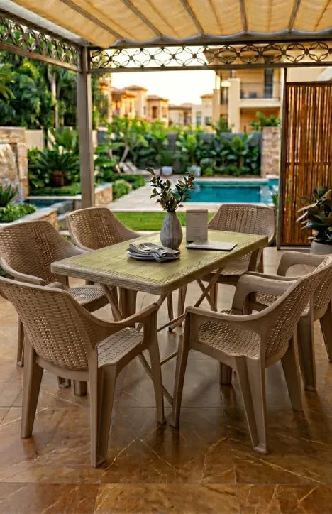 Σετ Τραπεζαρίας 7 Τεμαχίων Terra Queen Rattan Καπουτσίνο
