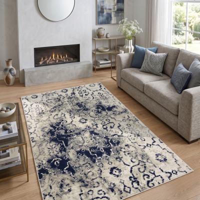 Χαλί Viscose 160x230 Kρεμ - Μπλε