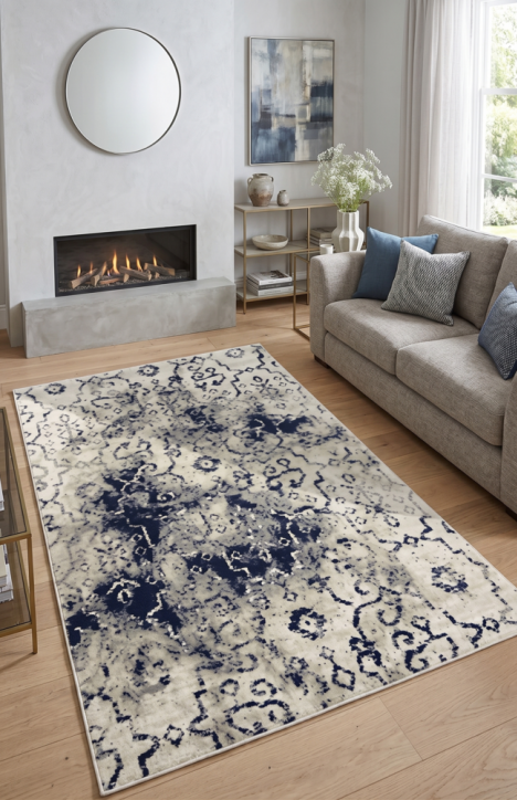 Χαλί Viscose 160x230 Kρεμ - Μπλε