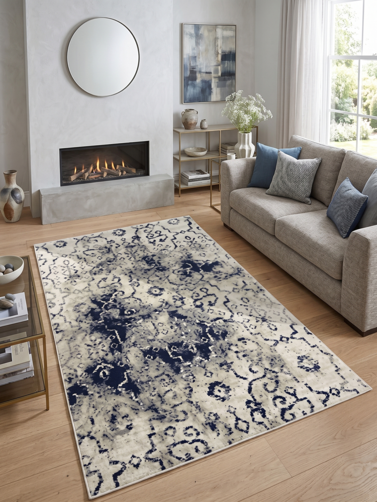 Χαλί Viscose 160x230 Kρεμ - Μπλε