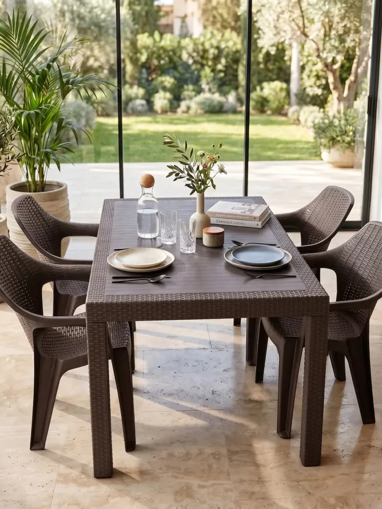 Σετ Τραπεζαρίας 5 Τεμαχίων Queen Rattan Καφέ