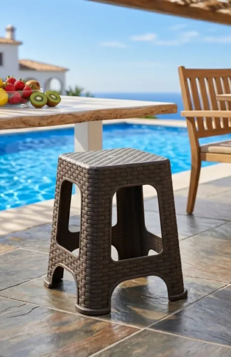 Star Σκαμπό Κήπου Rattan Γκρι Ανθρακί
