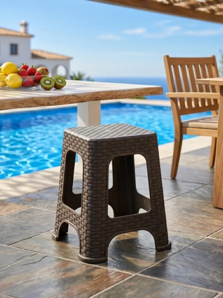 Star Σκαμπό Κήπου Rattan Γκρι Ανθρακί