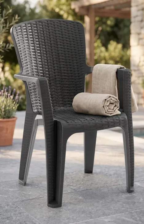 Πολυθρόνα Side Πολυπροπυλενίου Rattan Ανθρακί
