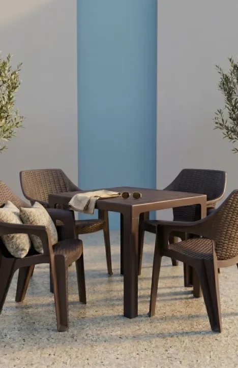 Σετ Τραπεζαρίας 5 Τεμαχίων Elit Queen Rattan Καφέ