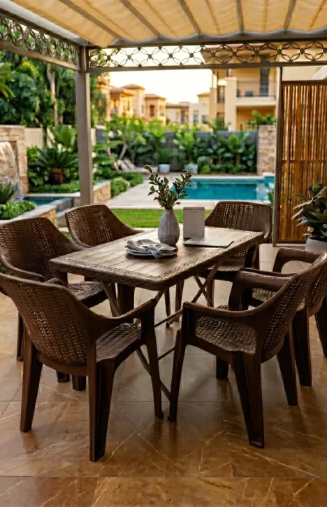 Σετ Τραπεζαρίας 7 Τεμαχίων Terra Queen Rattan Καφέ