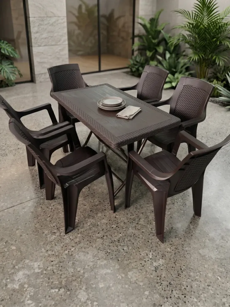 Σετ Τραπεζαρίας 7 Τεμαχίων Terra King Rattan Καφέ