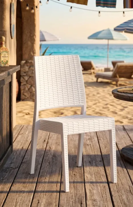 Καρέκλα Χωρίς Μπράτσα Πολυπροπυλενίου Rattan Λευκή