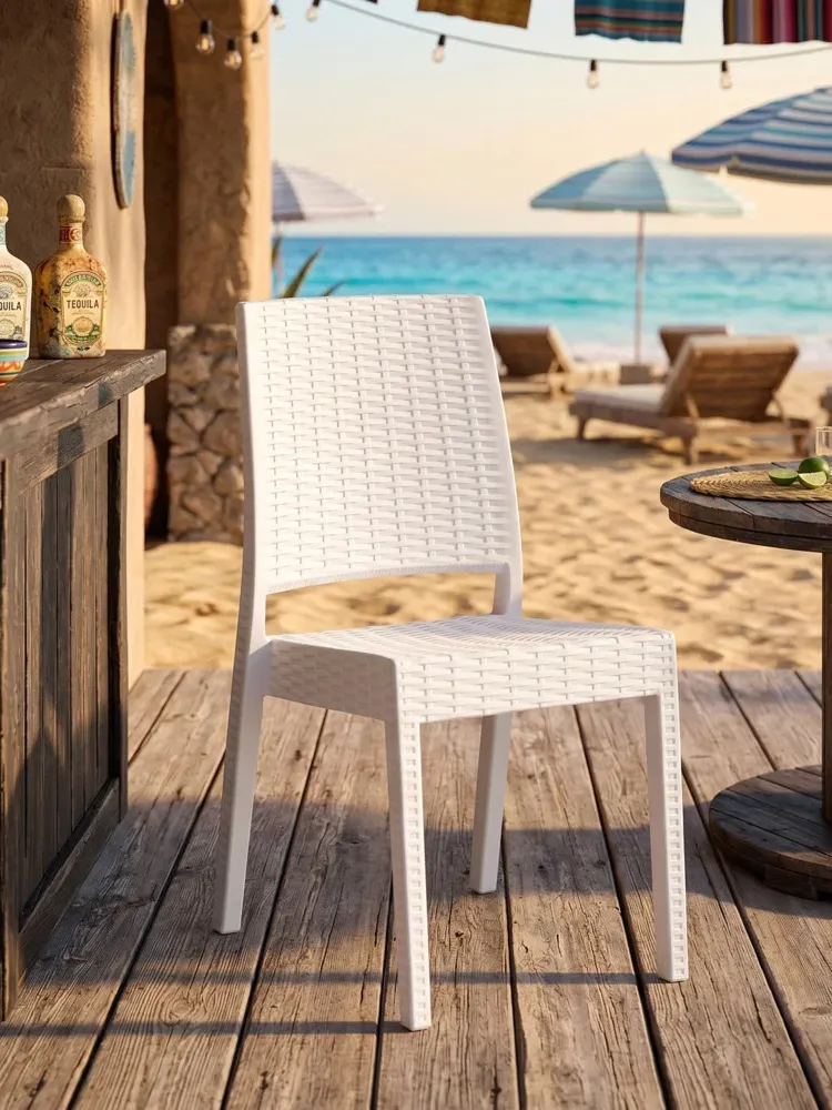 Καρέκλα Χωρίς Μπράτσα Πολυπροπυλενίου Rattan Λευκή