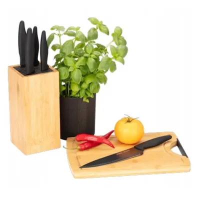 Σετ Μαχαίρια 6 τεμαχίων από Ανοξείδωτο Ατσάλι με Βάση από Μπαμπού